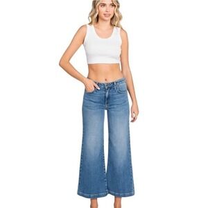 LTJ Letter to Juliet Denim Wide Leg Crop Culotte Jeans Medium Blue Sz 28